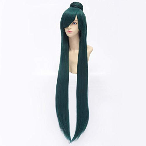 Anime Sailor Moon Sailor Pluto Meiou Setsuna Cosplay Wigs 100cm Long Dark Green Heat Resistant Synthetic Hair Wig + Wig Cap With Bun