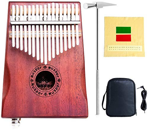 Alnicov 17-Tasten Mahagoni EQ Kalimba, elektrischer Finger Daumen Klavier Eingebauter Tonabnehmer mit 6,35 mm Audio-Schnittstelle für Anfänger Professionelle Musikinstrumente