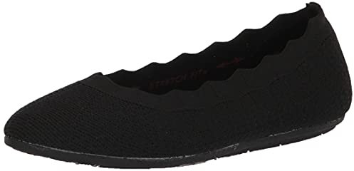 Skechers Femme Cleo 2.0-Love Spell Scalloped Knit Skimmer Flats with Air-Cooled Memory Foam Ballerines, Noir, 40 EU