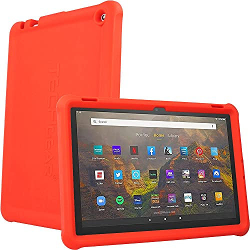 TECHGEAR Bumper Case fits All New Amazon Fire HD 10 13th & 11th Generation, 2023 & 2021, Rugged Shockproof Soft Silicone Easy Grip Case with Screen Protector [Red] - Kids & School Friendly Case