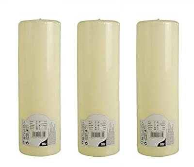 PAPSTAR 3 Stück Zylindrische Kerzen Ivory Durchmesser 80 mm H 25 cm ca. 120h Elfenbein