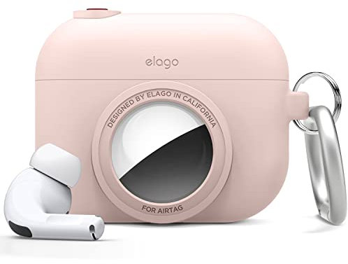 elago Snapshot Hülle kompatibel mit AirPods Pro und kompatibel mit AirTags, Niedliches klassisches Kamera Design, Locator Case, Schlüsselanhänger Inklusive [Tracking Device Nicht Enthalten] (Rosa)