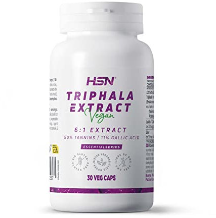 HSN Extracto de Triphala 1000mg por dosis diaria (Amla, Behada, Harada) | 30 Cápsulas Vegetales | 50% Taninos y 11% Ácido Gálico | Materia prima: Myroblex® | No-GMO, Vegano, Sin Gluten