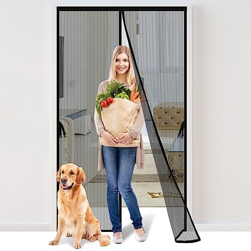 Iduontis Magnetic Screen Door - Fits Door Opening 36 x 82 in, Actual Screen Size 38x83, Hands Free Mesh Partition,Heavy Duty Curtain Keeps Bugs Out, Frame Hook & Loop, Pet and Kid Friendly