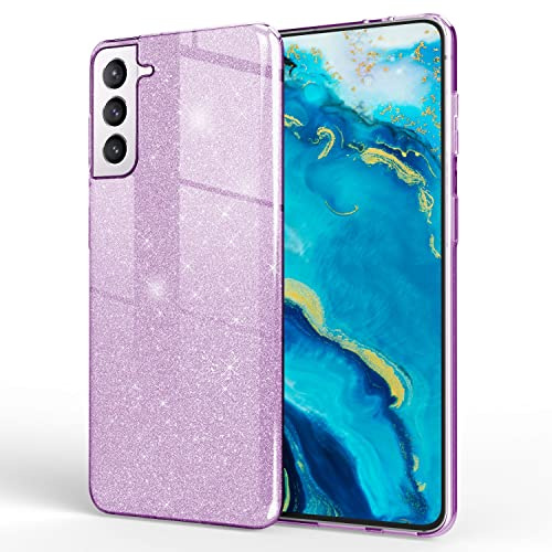 NALIA Glitzerhülle für Samsung Galaxy S22 Plus - Grip - Hülle, Lila | Partikel fest im Material eingeschlossen, 3-Schicht-Schutzaufbau mit Hardcase-Kern, Erhöhter Kamerarand, SHINEPOP