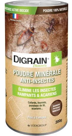 DIGRAIN Poudre Minérale Anti Insecte - Sans Substance Active Biocide - Flacon 200g