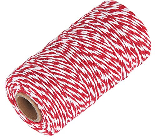 Ohtomber Natürliche Baumwollschnur zum Basteln, 2 mm, rote und weiße Schnur, Gartenschnur, Küche, Kochen, Metzgerschnur für Fleisch und Braten, Verpackungsschnur