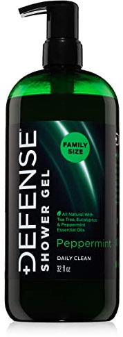 Defense Soap Peppermint Shower Gel, 100% Natural Organic Moisturising Mint Tea Tree Body Wash, 32 oz