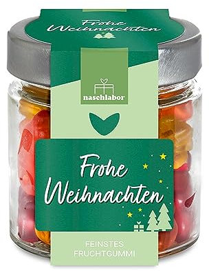 Frohe Weihnachten Fruchtgummi im Geschenkglas 120g | Süße Gummibärchen zur Weihnachtszeit | Adventskalender Geschenk | Fruchtgummi Geschenk für die ganze Familie