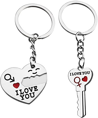 AIYONG Paar Schlüsselanhänger mit Gravur Rot Herz Partner Schlüsselbund I Love You Valentinstag Jahrestag Hochzeit Muttertag Vatertag 2-teilig Liebe Anhänger für Geburtstags Jahrestag Liebe Geschenk