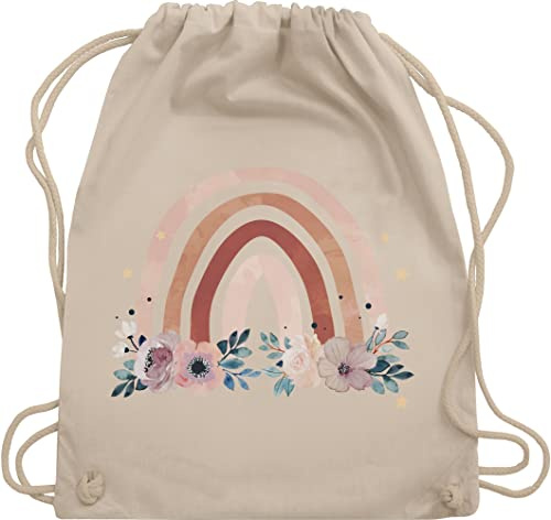 Turnbeutel Rucksack - Boho Tasche & Bohemian Kleidung - Regenbogen - Watercolor - Unisize - Naturweiß - blume gymsack blumen stoffbeutel flowers stofftasche mit beutel sporttasche sportbeutel