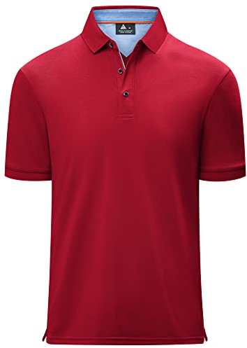 geeksport Poloshirts Herren Kurzarm Tennis Slim Fit Golf Polo Shirt Männer Sport Schnelltrocknend Atmungsaktiv Polohemd Sommer Outdoor Golf T-Shirt(1623-Rot-L)