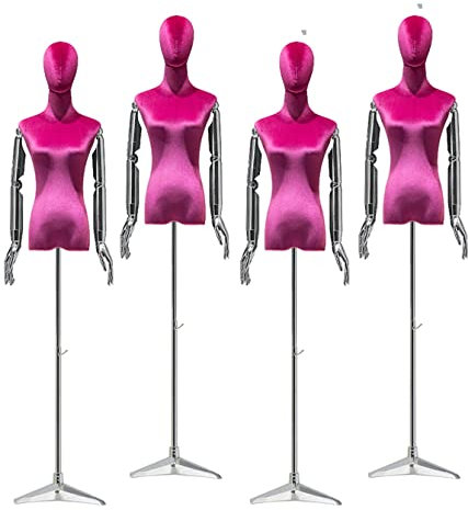 4pcs Schneiderpuppe Damenbüste Einstellbar mit Handlauf und Silbernes Metallstativ Samt Weiblich Schneiderpuppe Kleiderpuppe Büste Torso zum Boutiquen Bekleidungsgeschäft ( Color : Red , Size : S/smal