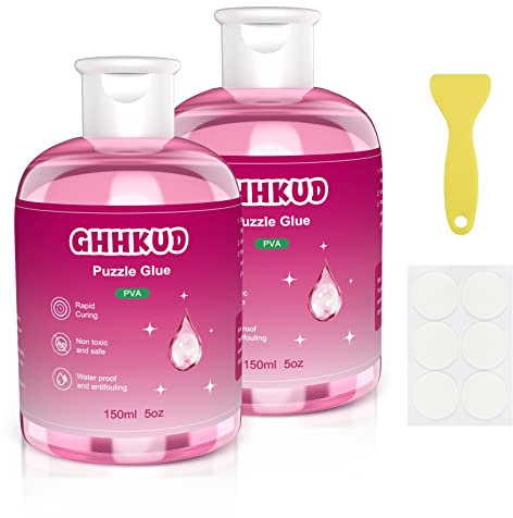 GHHKUD Jigsaw Glue, 150ML Clear Dry Water-Soluble Puzzle Sealer, Non-Toxic, Quick Dry for 3000/4500/5000 Pieces, Puzzle Accessory with Glue Scraper