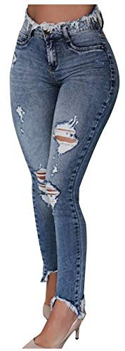 Jeans Damen Hosen High Waist Hüftheben mit Hinten Reißverschluss Skinny Bleistift Pants Push Up Jeanshosen Bequeme Stretch Bleistifthose Stretch Legging Mode Streetwear (Blau 02, L)