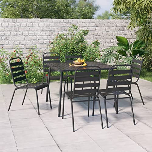 Yolola 7-teiliges Gartenmöbel-Set – Gartengarnitur Sitzgruppe Sitzgarnitur Sitzgruppe Gartenaus Stapelstühlen & Esstisch – Aluminium – Anthrazit