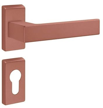 Gedotec Schmalrahmen-Drückergarnitur Aluminium | 1 Set Türbeschlag Türgriff Zimmertür auf schmal-Rosette | PZ - Zylinder | Drücker-Paar kupferfarbe | PUSH 1317 | Türgarnitur inkl. Befestigungsmaterial