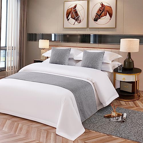 OSVINO Bettläufer Einfarbig-Serie Polyester vintage Bett Deko für Wohnzimmer, Hellgrau 180 x 48cm für 180cm Bett