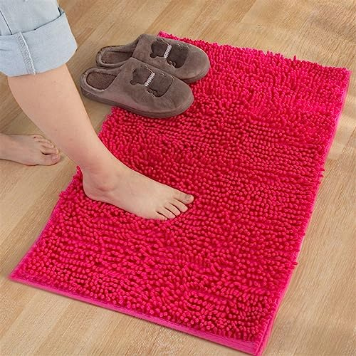 Reyox Tappetino da Bagno in Microfibra Ciniglia Lavabile in Lavatrice, Tappeto Bagno Assorbente Antiscivolo Fucsia 60 x 90 cm