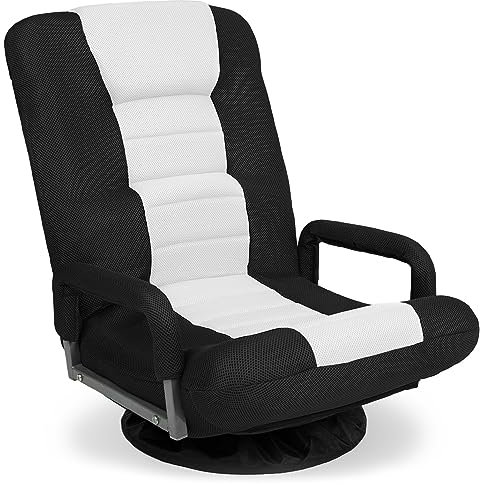 Best Choice Products Swivel Gaming Chair 360 Degree Multipurpose Floor Chair Rocker for TV, Reading, Playing Video Games w/Lumbar Support, Armrest Handles, Adjustable Backrest - Black/White