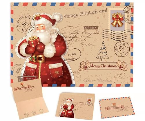 Carte de voeux Noël, 15 pcs Noël cartes de vœux et enveloppes, carte de voeux de Noël vintage vierges, cartes de remerciement joyeux Noël (E)