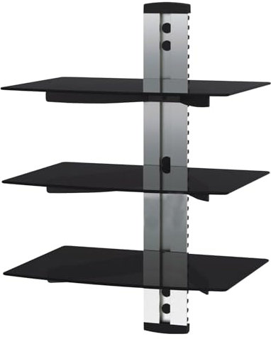 3 Tier Black Wall Shelf Mount Glass Floating DVD Player Sky Box ps xbox Cable Boxes Audio Gaming Systems Floating Shelves with Flat Wall Mount Bracket & Strengthened Tempered Glass media Shelf