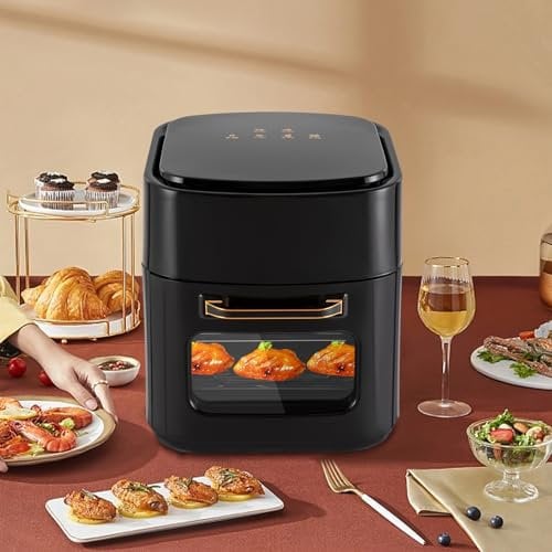Friteuse à air chaud, 15 l, 1400 W, sans huile, avec fenêtre transparente et écran tactile, friteuse à air chaud, sans graisse, température réglable de 80 à 200 °C