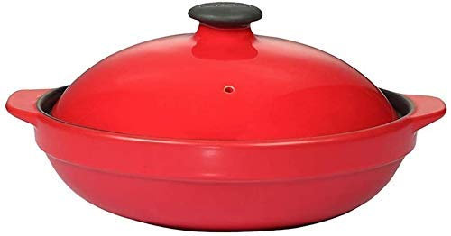 Olla para cocinar Olla de barro Cazuela de cerámica con vitrocerámica Olla plana antiadherente con tapa (C)