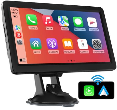 Wireless CarPlay & Android Auto, TOUTBIEN Tragbares Autoradio 9 Zoll Audioempfänger, Unterstützt Bluetooth-Freisprecheinrichtung/Sprachsteuerung/GPS Navigation/FM/Mirror-Link für Auto/LKW/Motorhome