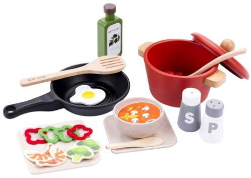 Dorjee- D3.011 - Esenciales de Cocina de Madera - Juguetes de Madera - Juegos de imitación de Cocina + 3 años - 25 Piezas Incluidas