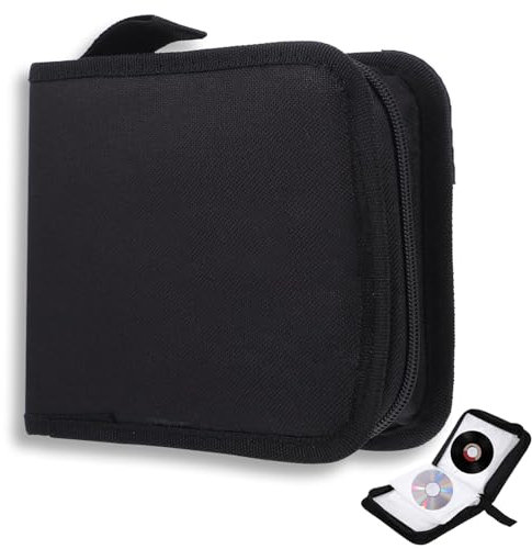 Porta CD Custodia, Dvd Organizzatore, Protable Oxford Panno 40 Dischi CD, Cerniera Custodia Organizer per Dischi Protettivi per Viaggi in Auto, Nero