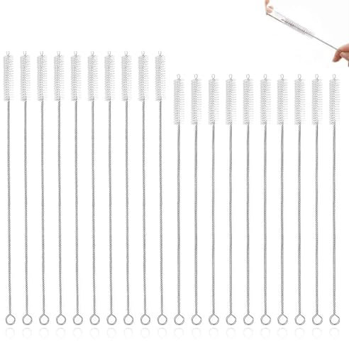 DHKFXKT Eco-Friendly Reusable Straw Cleaners, 20 PCS, Silver, Plastic, Nylon Bristles, BPA-Free, 20cm & 23cm, Straw Cleaner