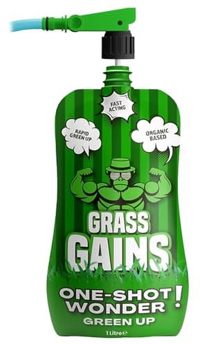Grass Gains One Shot Wonder Lawn Feed + Applicator with Hose Connection, Easy Spray Organic Grass Fertiliser, Greens Up Your Lawn In 24 Hrs, Fast Acting Lawn Care, Child & Pet Safe Grass Feed 1L