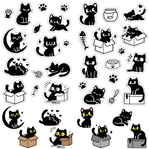 CRASPIRE 2 Blatt Schwarze Katze Transparente Gummistempel Pfotenabdruck Aquarium Wiederverwendbare Vintage Transparente Silikonsiegelstempel Für DIY Basteln Scrapbooking Journaling Kartenherstellung