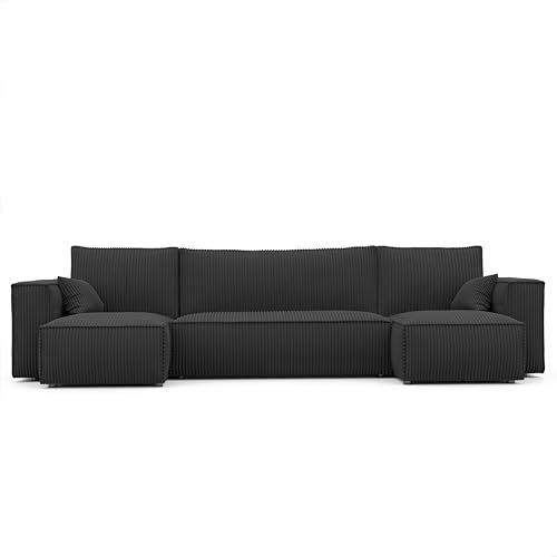 GREKPOL Ecksofa Paris U Poso Cordstoff Sofa Couch mit Schlaffunktion Bettkasten (Schwarz Poso 135)