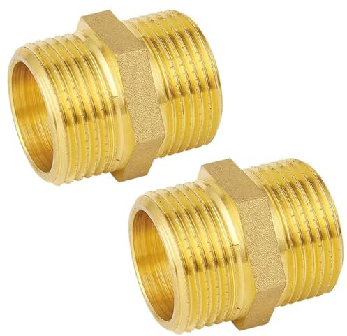 2 Stück Doppelnippel 1 Zoll,Messing Außengewinde 32.5mm, Gewindefitting Übergangsstück 1 Zoll Schlauchanschlus für Sanitär, Zubehör für Wasserschlauch