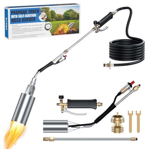 SEVENMEET Propane Torch for Weed, Weed Torches for Outside with 11.5ft Hose, 1,800,000 BTU Flamethrower Weed Burner Torch 1LB Propane Adapter, Blow Torch for for Weeding, Roof Asphalt, Snow Melting