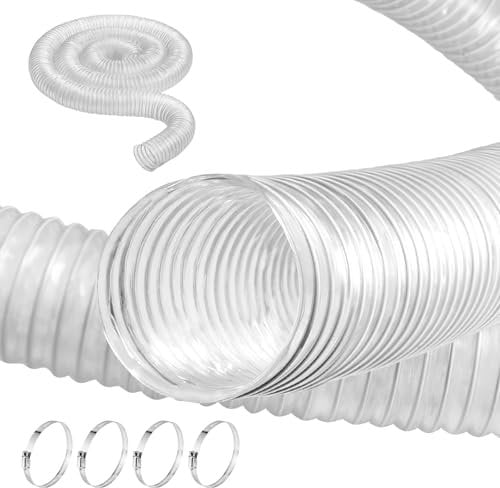 VEVOR Dust Collection Hose, 2.5'' x 10', Thickened PVC Material Puncture-Resistant Flexible Clear Hose with Carbon Steel Wire Coil 4 x 304 Stainless Clamps, for Table Saw, Band Saw, Planer, Jointer