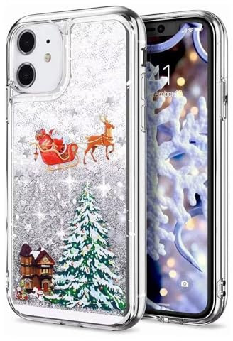 Bnvdfre Weihnachten Handyhülle für iPhone 16 Hülle, Glitzer 3D Bling Sparkle Treibsand Fließende Flüssigkeit Dünne Transparent TPU mit Christmas Motiv Design Case - Silber