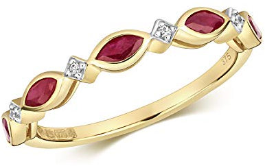 EDS Jewels Funkelndes Feuer Schöner 9 Karat (375) Gold Diamant Damenring Brillant-Schliff mit Rubin TRS29016RSO