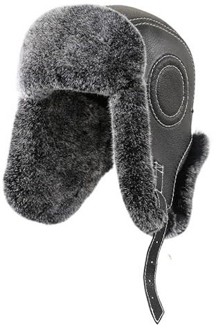 MZSKLW WintermüTze FüR DraußEn Ankunft männer Bomber Hüte Winter Russische Mann Warme Echte Schaffell Leder Hut Männlichen Echt Pelz Caps WintermüTze FellmüTze(Frost Black,58cm)