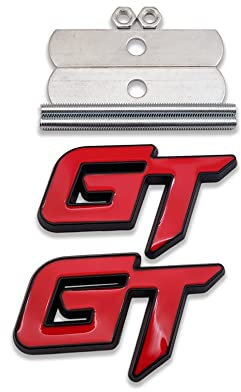 3D Metall GT Logo Auto Frontgrill Emblem + Grand Tourer Kofferraum Deckel Badge Racing Sport Aufkleber Turbo Aufkleber Ersatz für Universal Fahrzeug (Schwarz Rot)