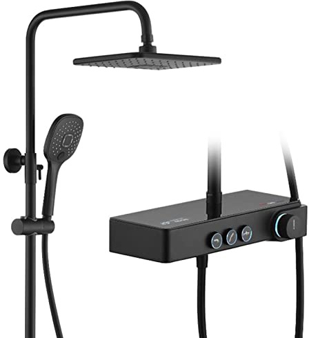 XFZJCHAP Exposed Shower Faucet Set Black, Temperature Display Shower System With Tub Spout, Rain Shower Head With Handheld Shower, Bidet Sprayer, Bath Tub Faucet Set