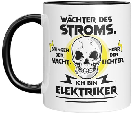 Lustige Tasse für Elektriker mit ultimativem Spruch und Totenkopf | Wächter des Stroms, Bringer der Macht, Herr der Lichter | Geschenkidee für Männer, Elektrotechniker