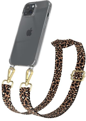 EAZY CASE Handykette - Verstellbares Taschenband kompatibel mit iPhone 15, Schulterriemen, Handykordel mit Silikon Hülle, Umhängetasche, Leo - Schwarz Braun Metall Gold
