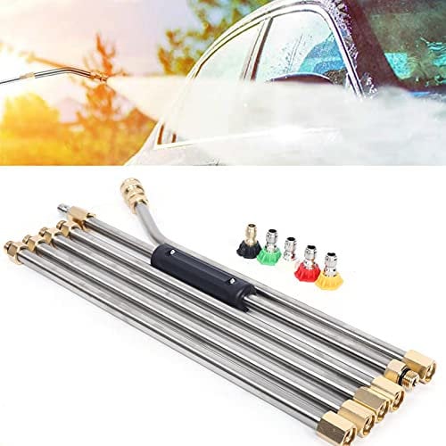 Pressure Washer Extension Wand, 4000 PSI High Pressure Washer Gun Extension Rod Power Washer Replacement Lance with 5 Nozzle Tips, 1/4 Inch Quick Connect, 10 Pcs Rubber Ring (with 30° Curved Rod)