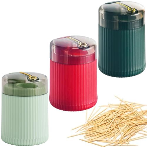 Orrdiffi Dispensador de Palillos de Dientes,Automático de Palillos Caja Redonda de Palillos de Dientes,Pop Up Dispensadores de Palillos de Dientes para Hogar Restaurantes Cocina(3 Pcs Multicolor)