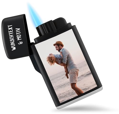 Vater - Geschenk Vatertag personalisiert Wunschtext Foto Geschenk Papa I Sturmfeuerzeug Foto Geschenk zum Valentinstag Männer I Feuerzeug selbst gestalten Bild - 6,5 x 4 cm - Schwarz