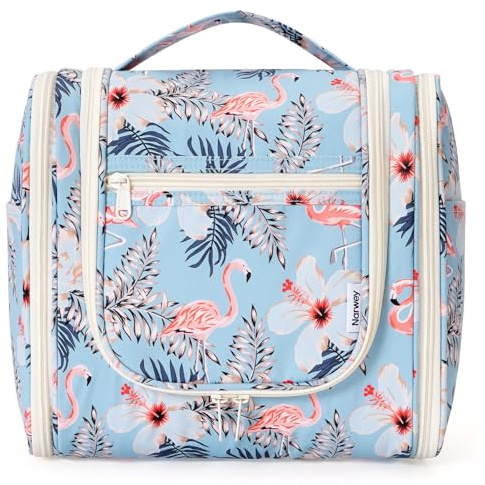 Narwey Trousse de Toilette Suspendue pour Femme (Flamant Rose Turquoise (Grand))