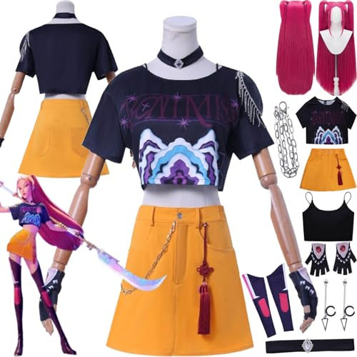 bbganlian Anime KPop Demon Hunters Mira Cosplay Kostüm Outfit Rumi Zoe Rollenspiel Uniform Komplettes Set Halloween Party Karneval Dress Up Anzug mit Perücke Ohrringe für Frauen (M)